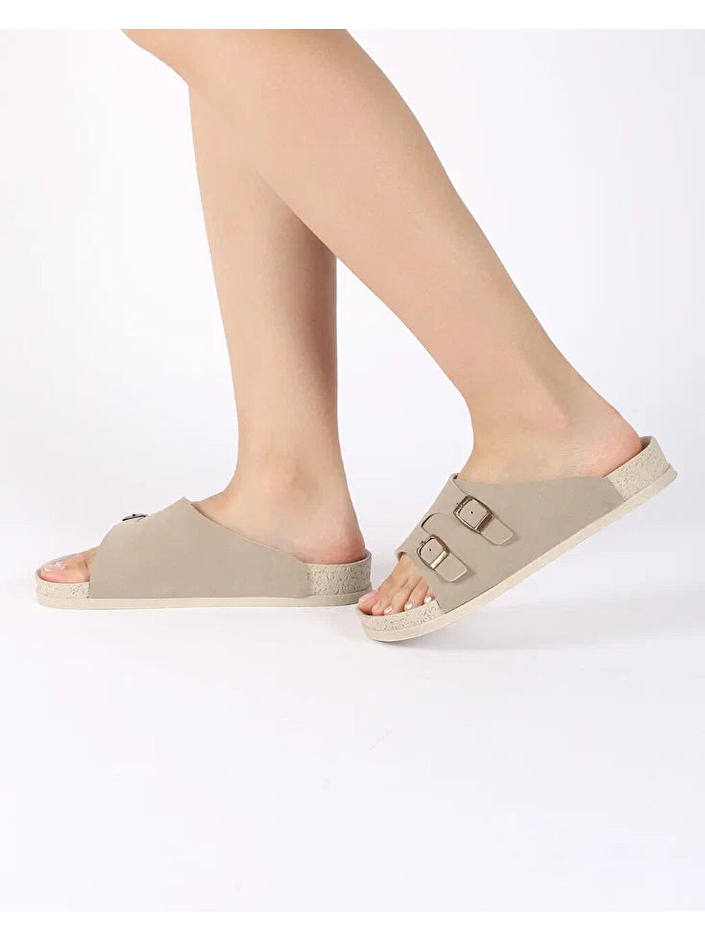 Bej Kadın Yazlık Çift Tokalı Terlik - SIENA-3