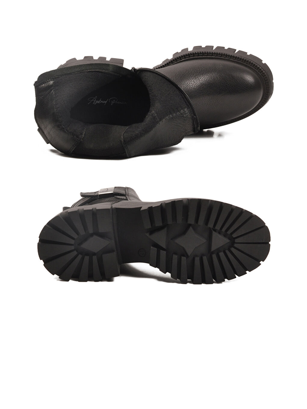 Siyah Hakiki Deri İçi Polarlı Kaymaz Kadın Bot 23783-1 Z-4