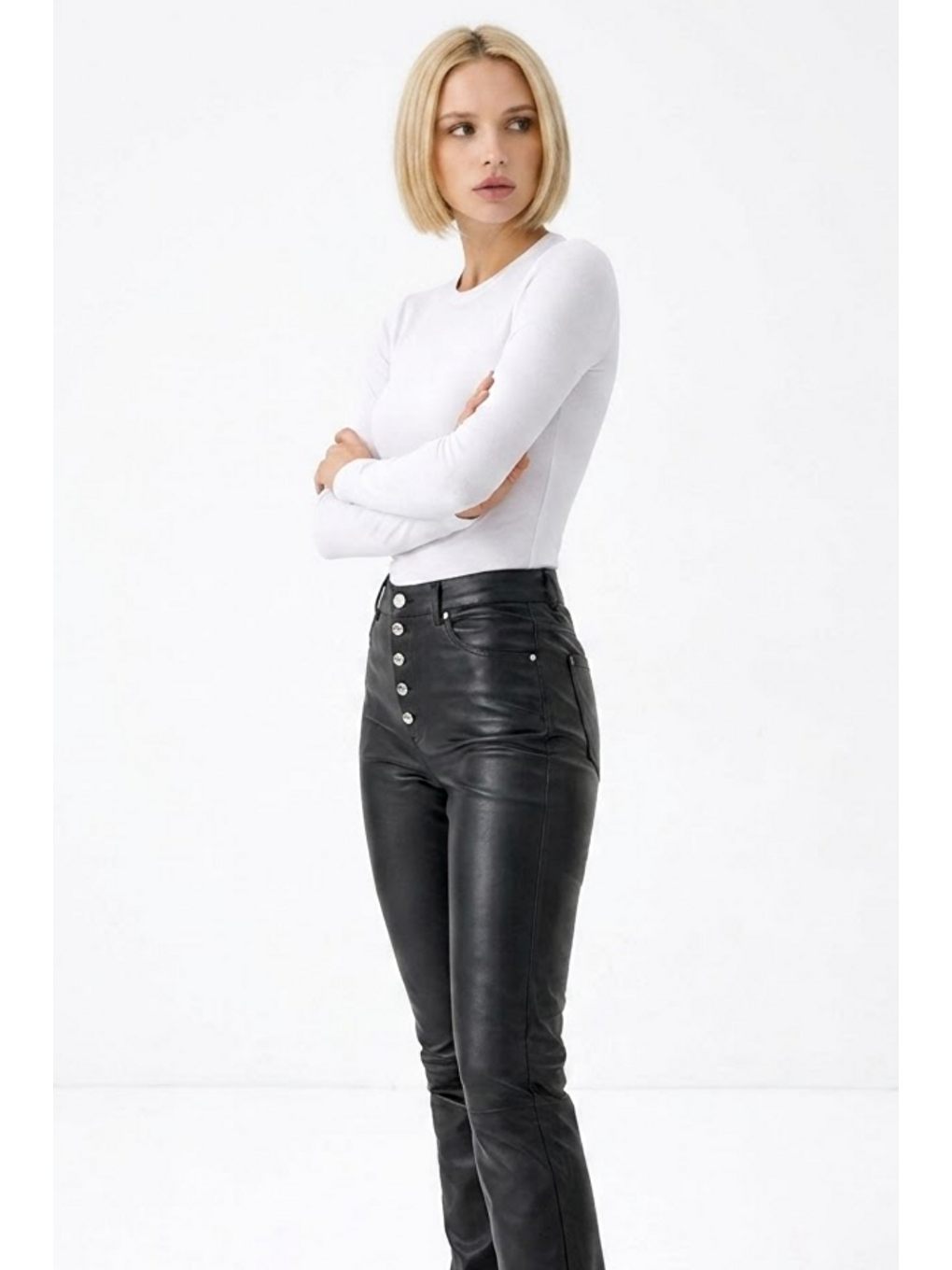 Kadın Günlük Fashion Dar Ekru Tişört-1