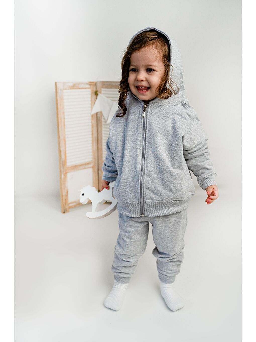 Gri Fermuarlı Kapüşonlu Tek Sweat-6