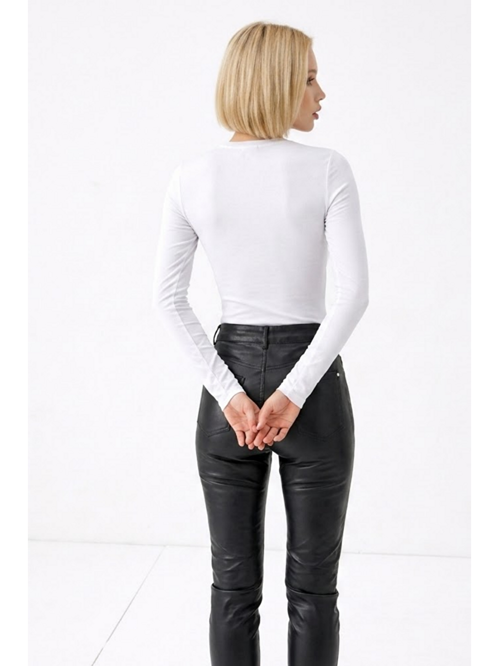 Kadın Günlük Fashion Dar Ekru Tişört-5