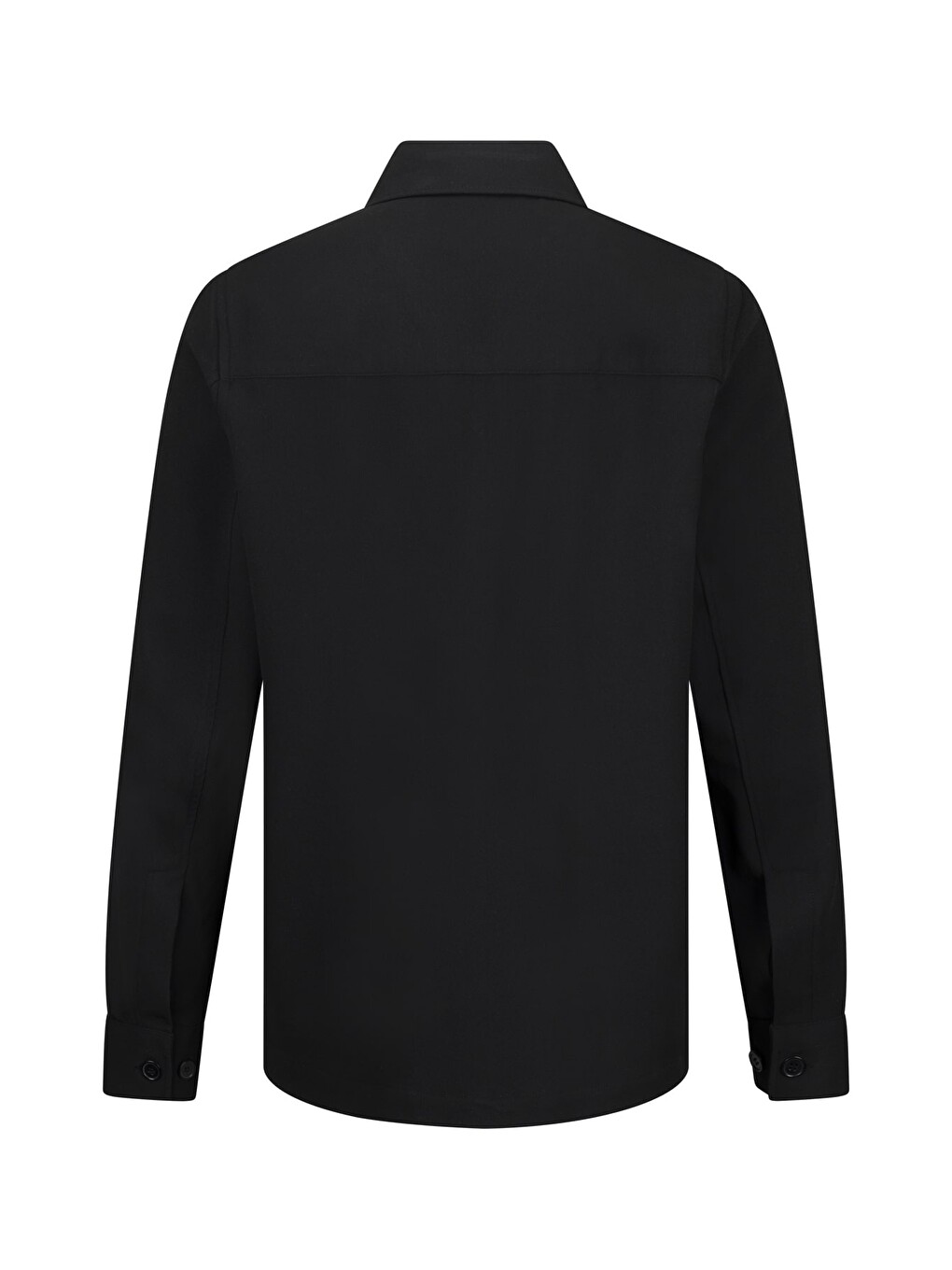 Siyah Comfort Fit Bebe Yaka Shacket Uzun Kollu Gömlek-1
