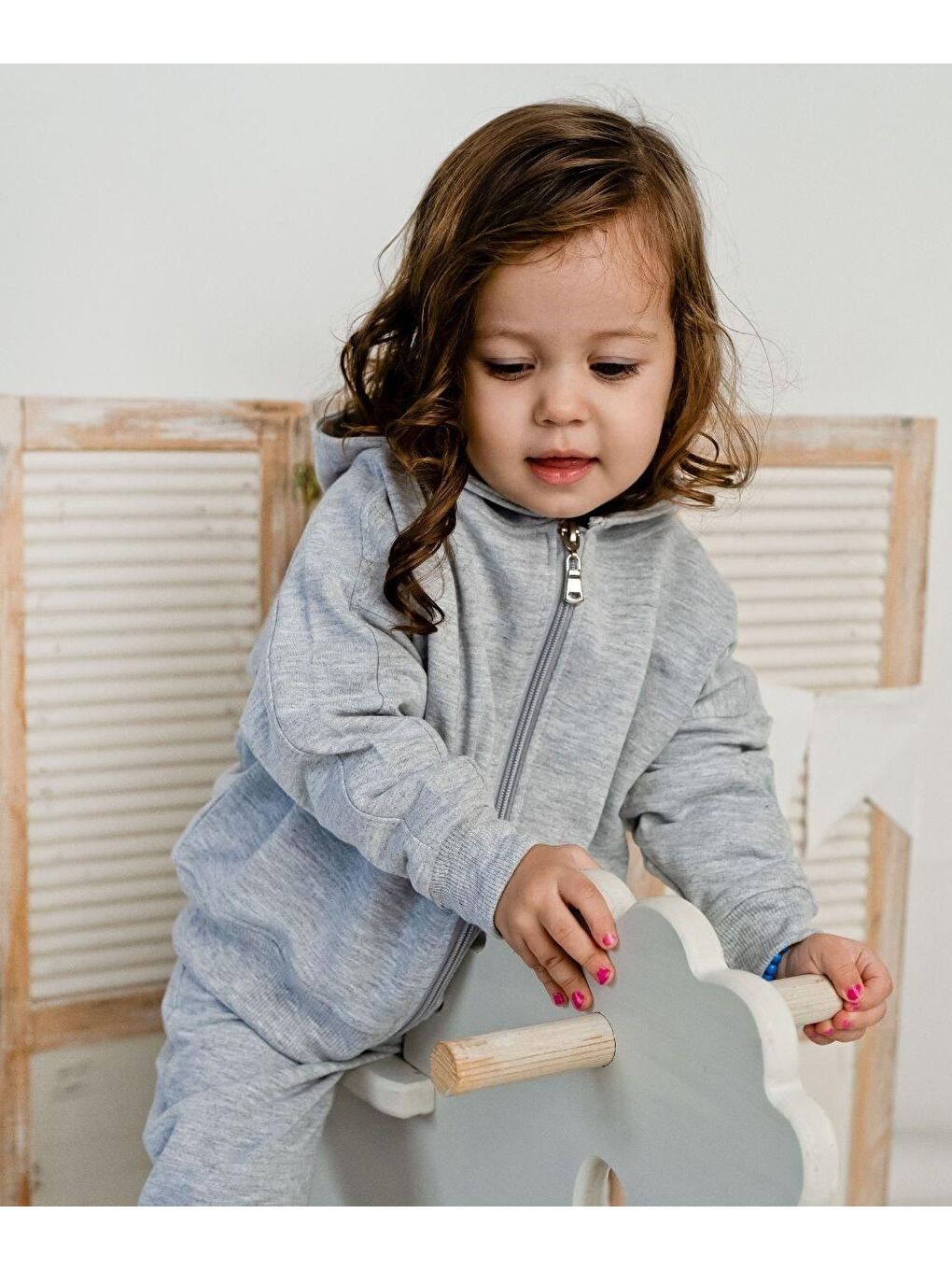 Gri Fermuarlı Kapüşonlu Tek Sweat-9