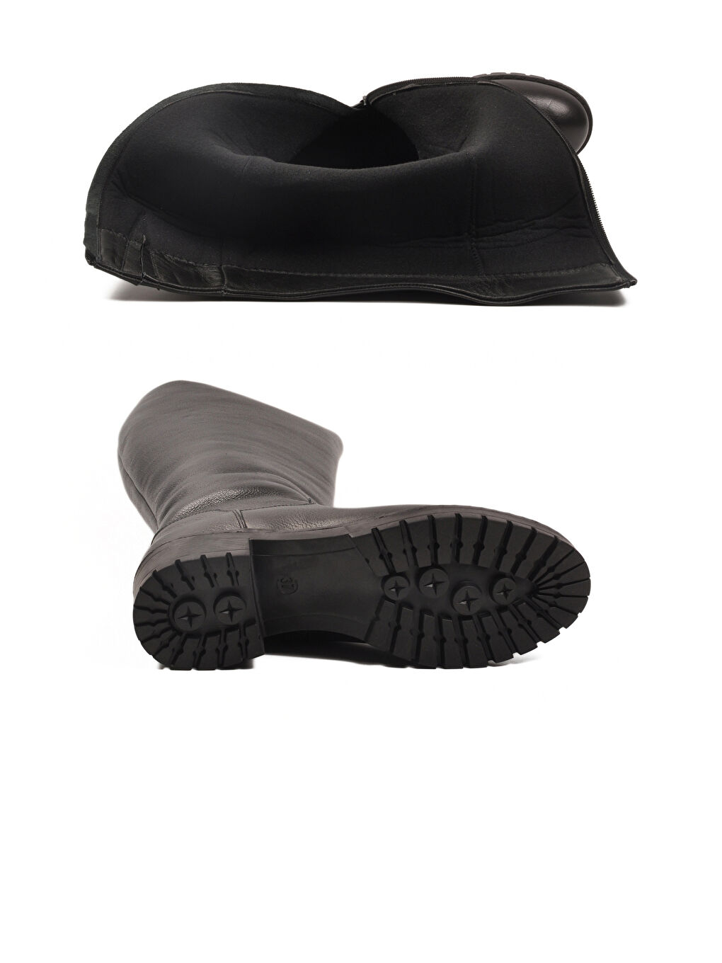 Siyah Hakiki Deri İçi Polarlı Kaymaz Kadın Çizme 26900-1 Z-4