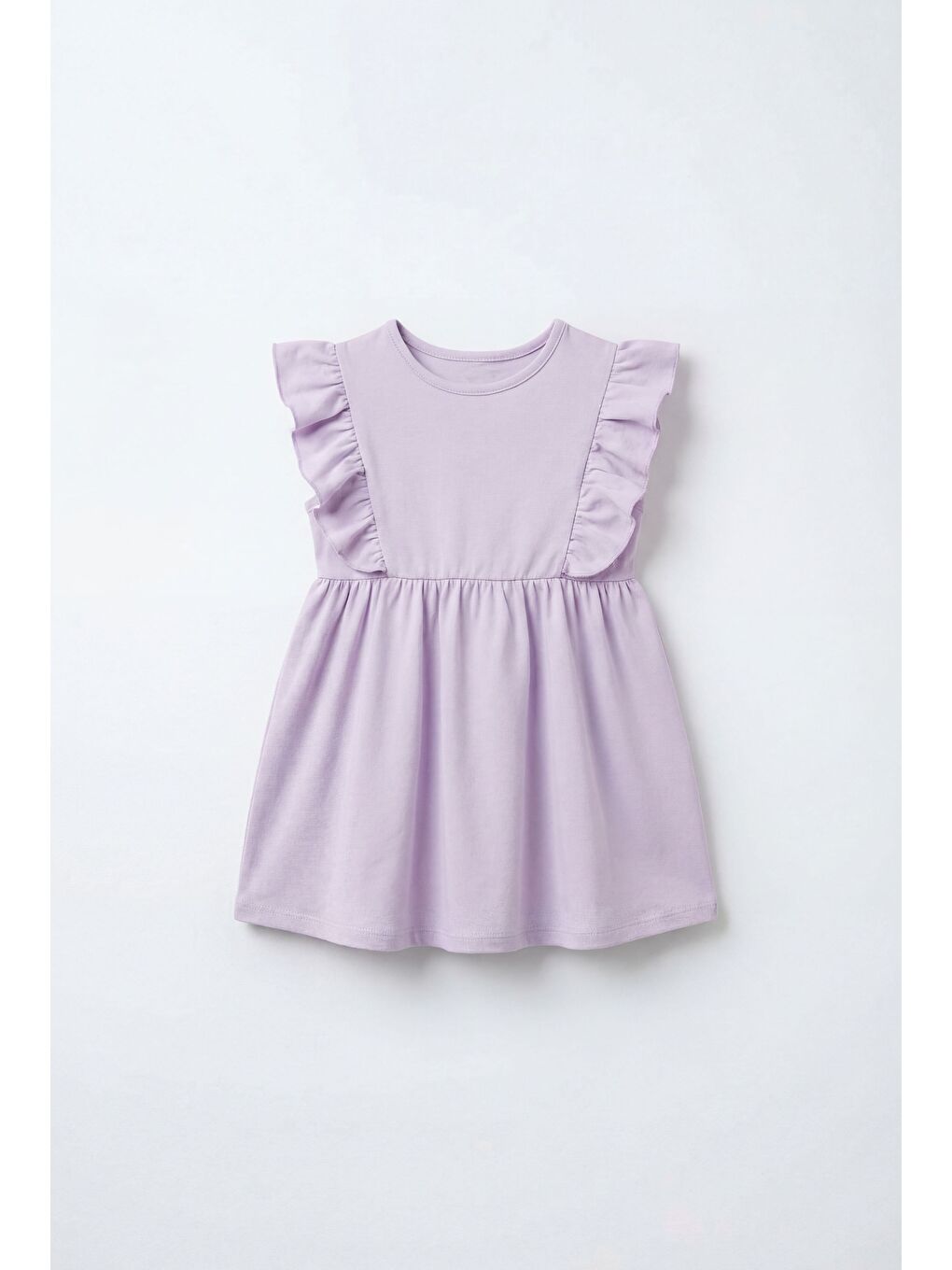 Kız Çocuk Pamuklu Lila Fırfır Kollu Elbise