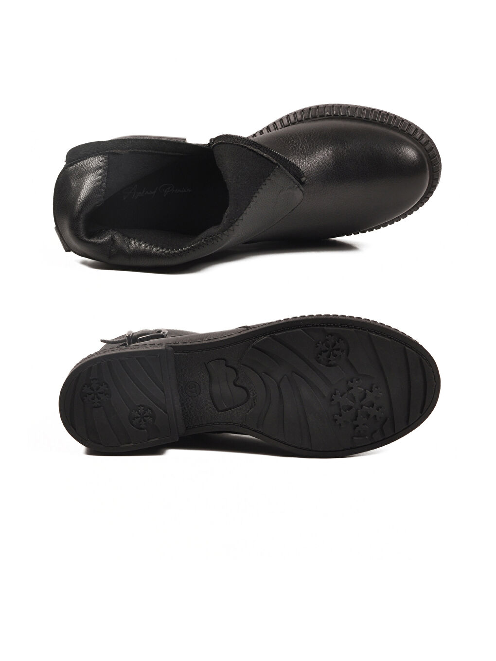 Siyah Hakiki Deri İçi Polarlı Kaymaz Kadın Bot 20913-1 Z-4