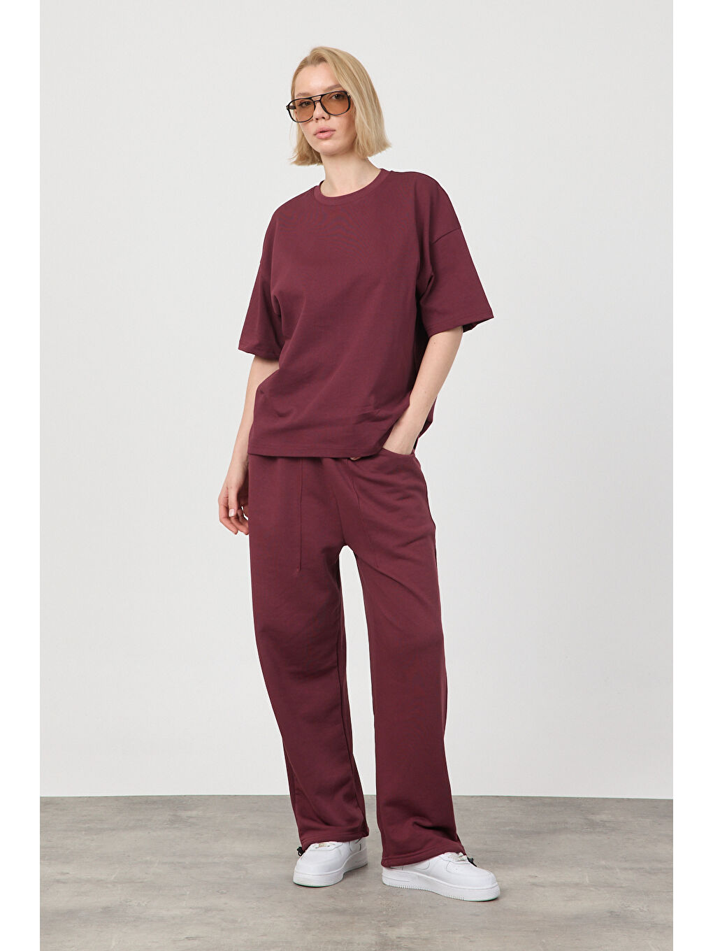 Kadın Blank Bordo Ayarlanabilir Paça Eşofman Alt-1