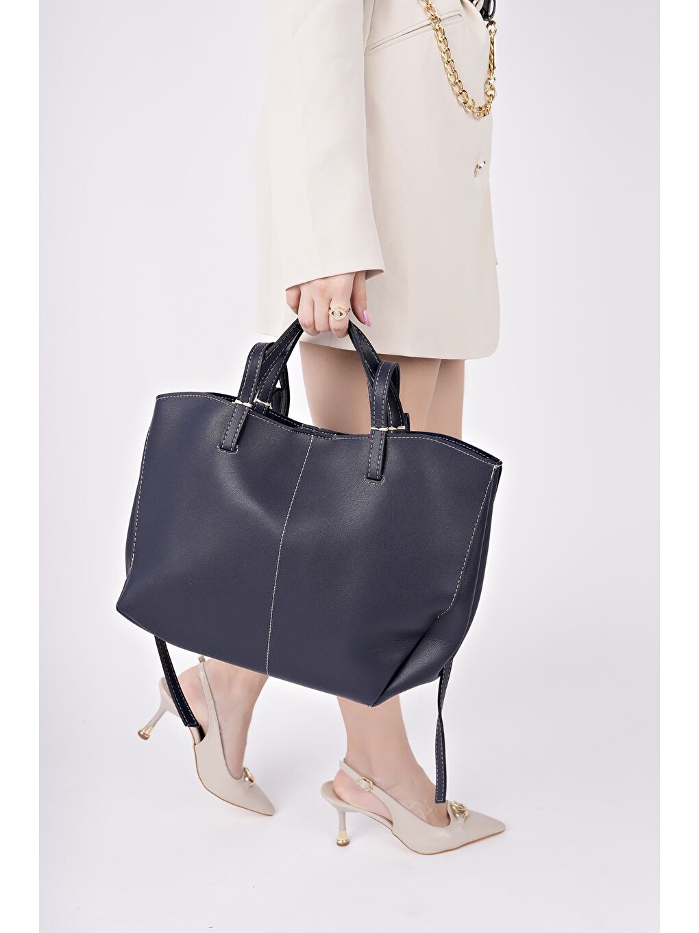 Lacivert FARME Kadın Cüzdanlı El ve Omuz Çantası-1