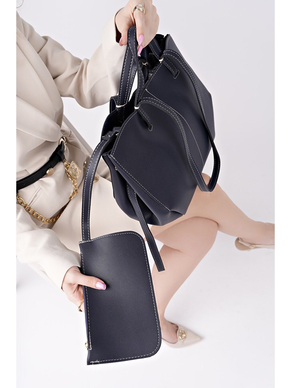 Lacivert FARME Kadın Cüzdanlı El ve Omuz Çantası-2