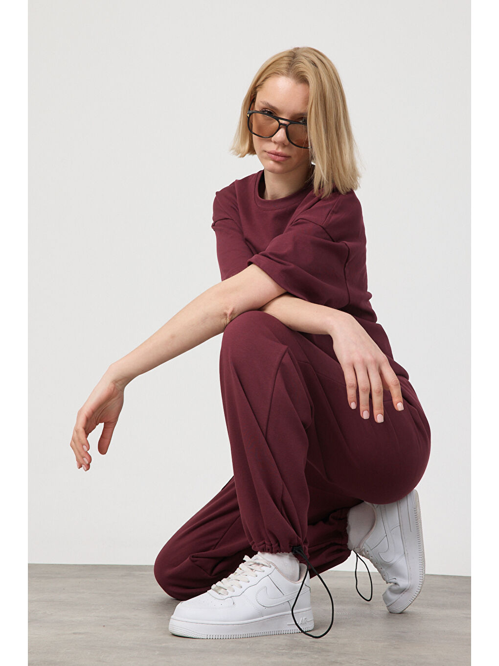 Kadın Blank Bordo Ayarlanabilir Paça Eşofman Alt-2