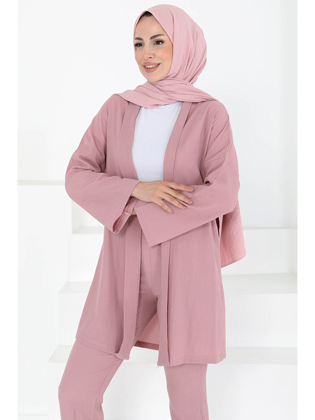 Pembe Hırka Pantolon İkili Takım Gül - 27115-2