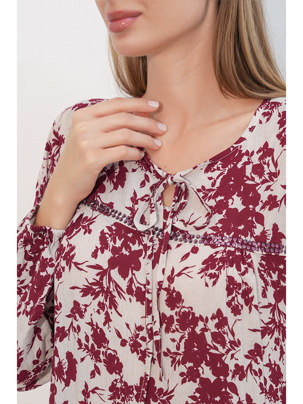 Kadın Desenli Uzun Elbise 2596 - Bordo-4
