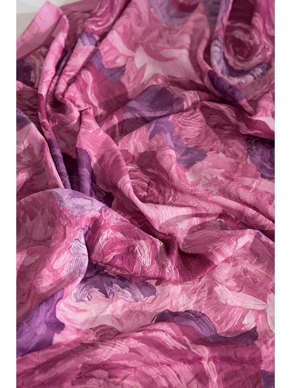 Pembe Desenli Kırışık Dokulu Soft Şal Olla-3