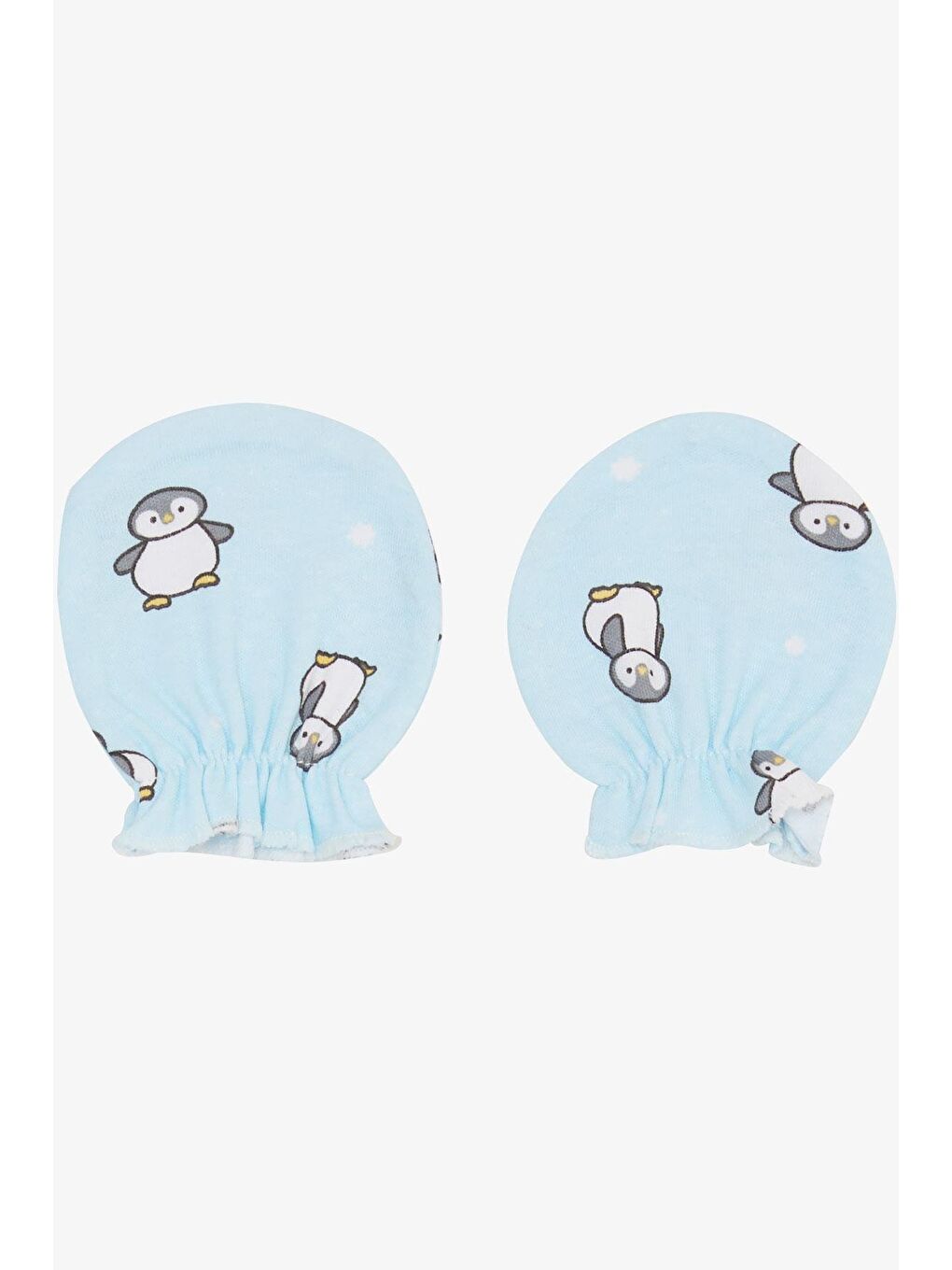Yenidoğan Bebek Eldiven Penguen Desenli Açık Mavi (7 X 9 Cm)