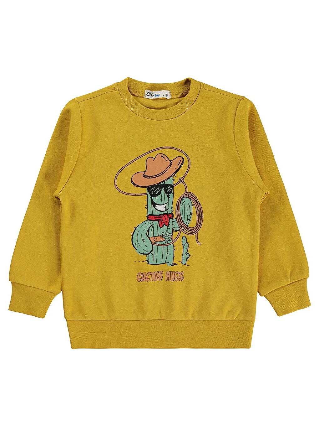 Sarı Boys Kovboy Kaktüs Baskılı 2-5 Yaş Sweatshirt - Hardal 5-6 Yaş
