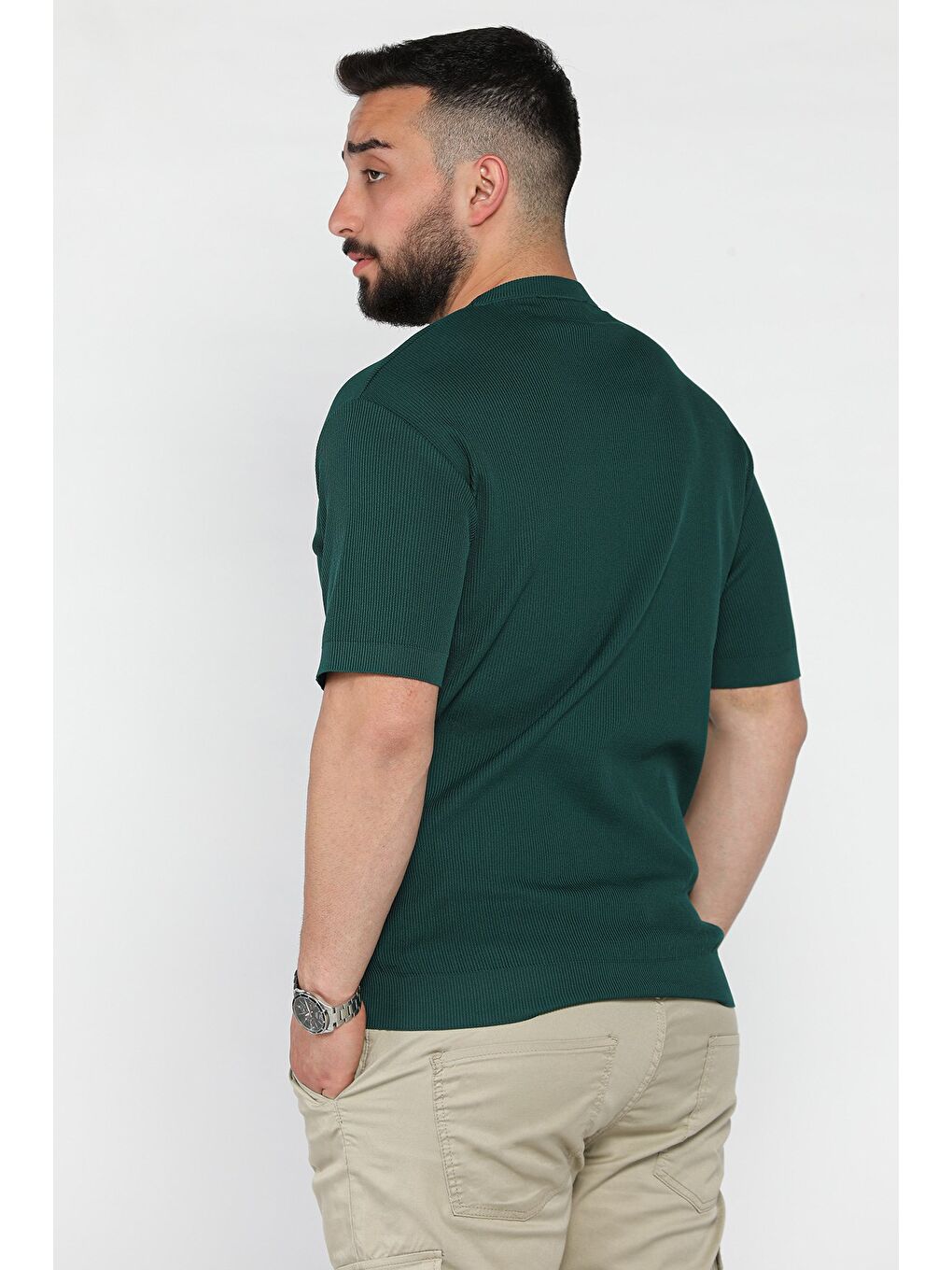 Yeşil Erkek Bisiklet Yaka Fitilli Tişört-2