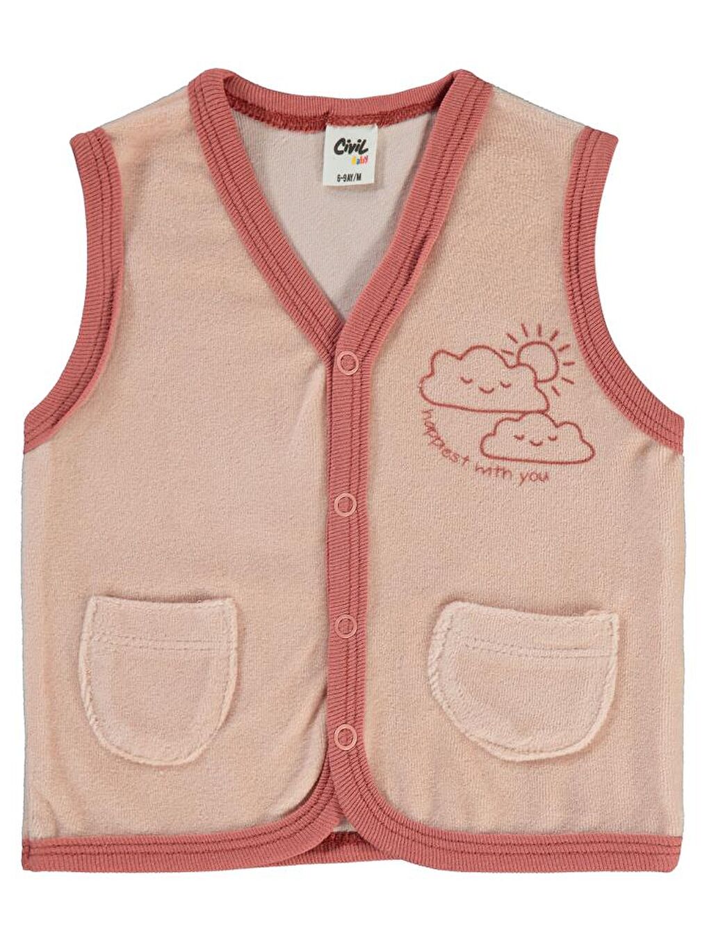 Pembe Baby Bulut Baskılı Cepli 6-18 Ay Yelek - Pudra12-18 Ay