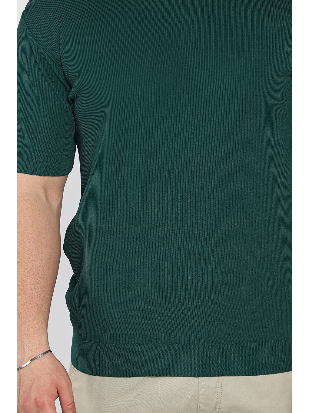 Yeşil Erkek Bisiklet Yaka Fitilli Tişört-3