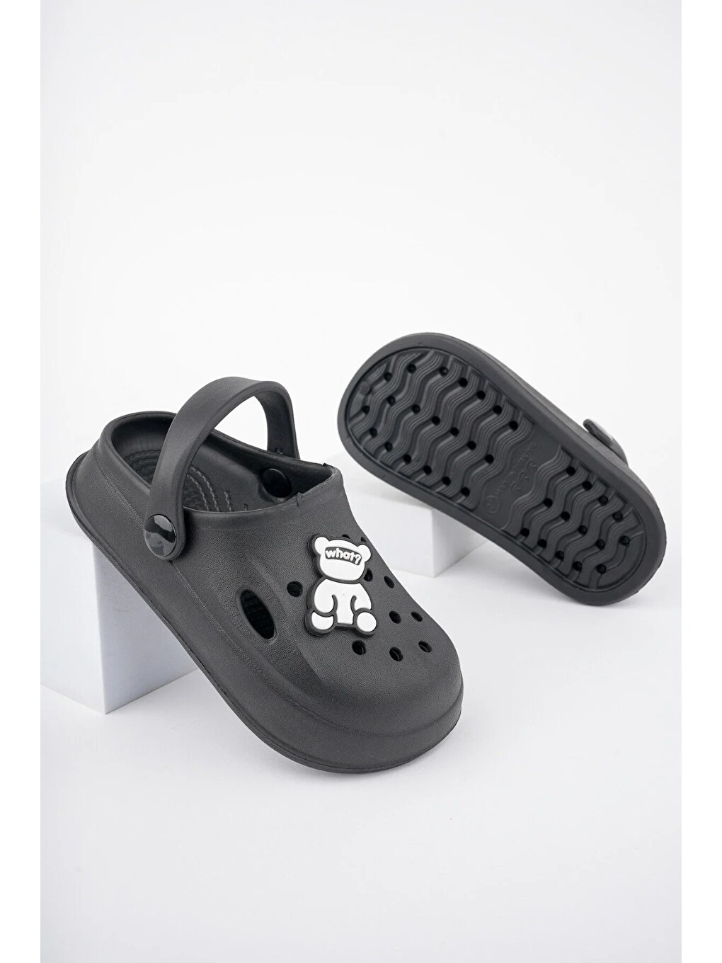 Siyah Unisex Çocuk Figürlü Sticker Sandalet-terlik-1