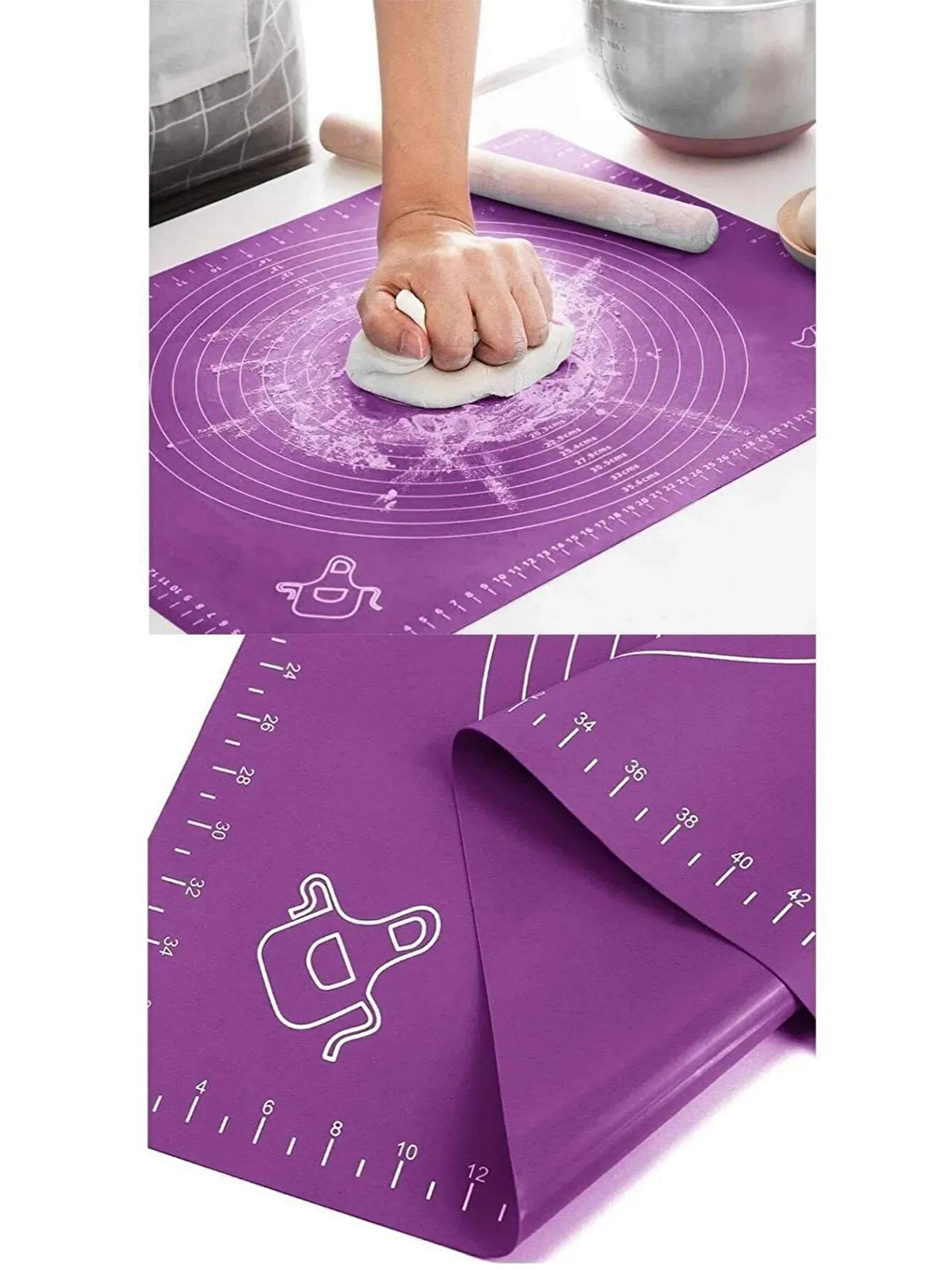 2'li Set Mor 45x65 cm Silikon Hamur Açma Matı ve 9 Bıçaklı Mantımatik-2