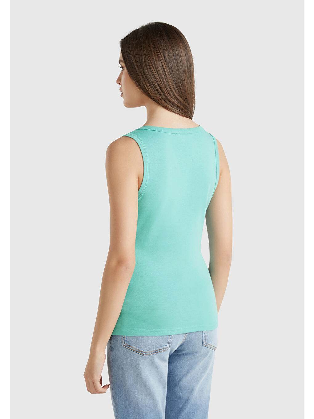 Kadın Buz Mavisi %100 Pamuk Ucu Logo İşlemeli Slim Fit Yuvarlak Yaka Atlet-1