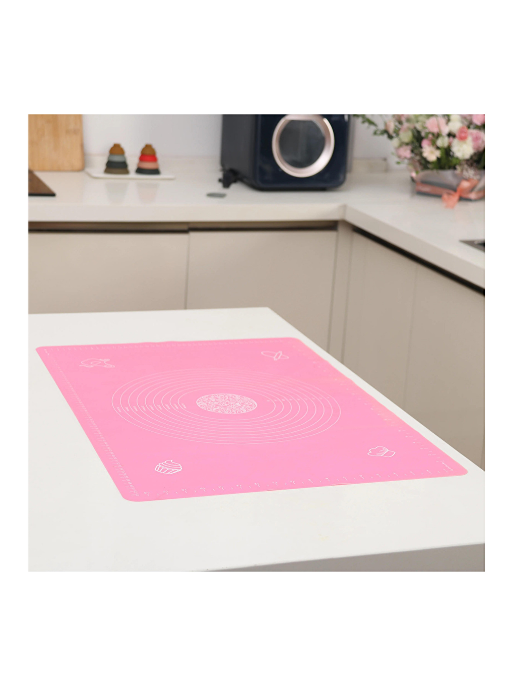 Pembe Ölçülü Hamur Açma Matı 45 x 65 cm ve Paslanmaz Çelik Ahşap Saplı Hamur Kesici Kazıyıcı Spatula-2