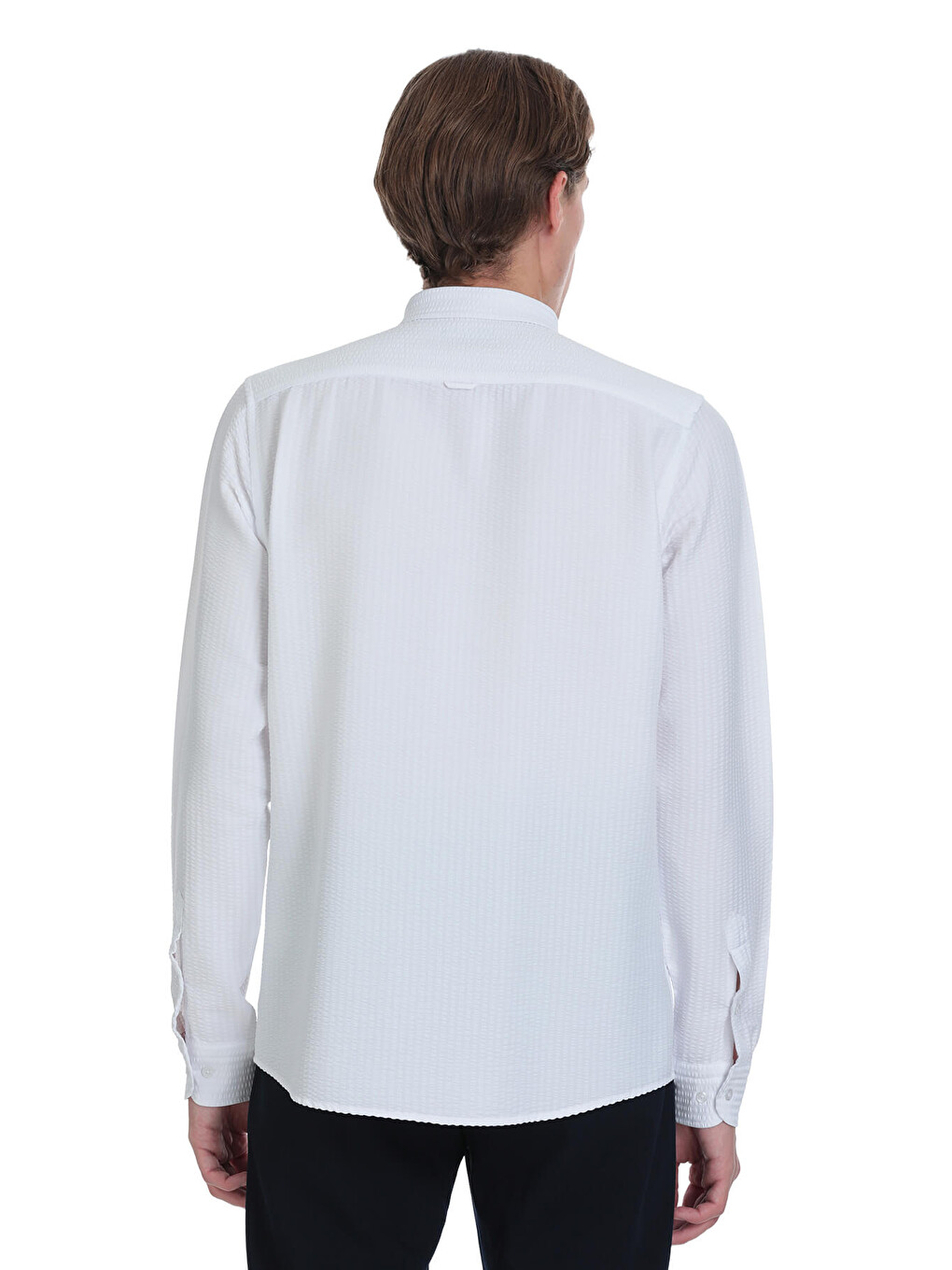 Beyaz Comfort Fit Düğmeli Yaka Uzun Kollu Casual Gömlek-4