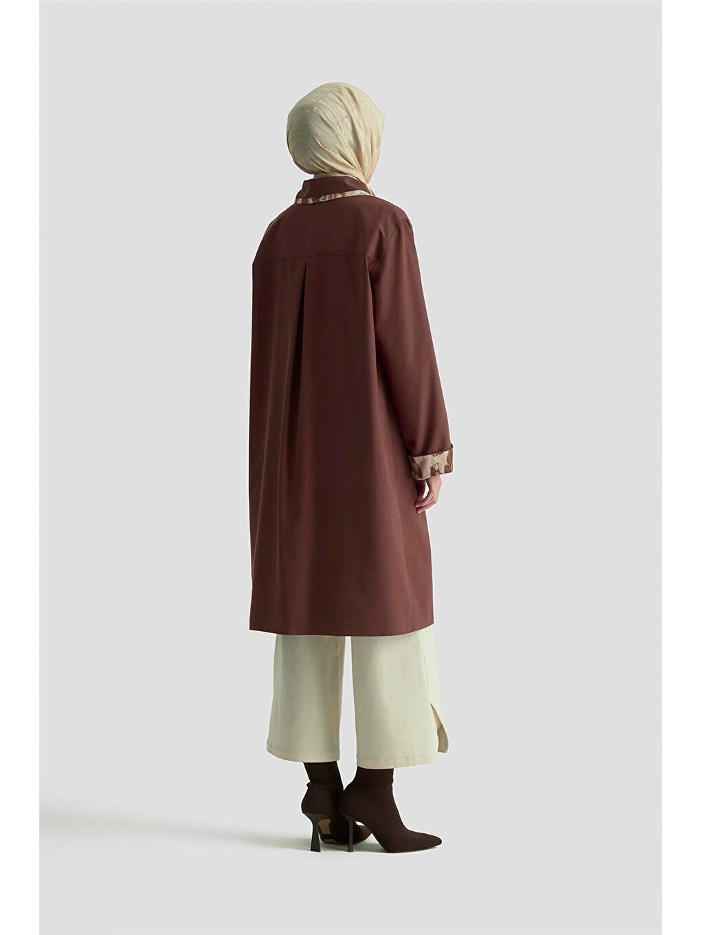 Kahverengi Leopar Desen Garnili Trençkot 25K7901 Acı Kahve-4