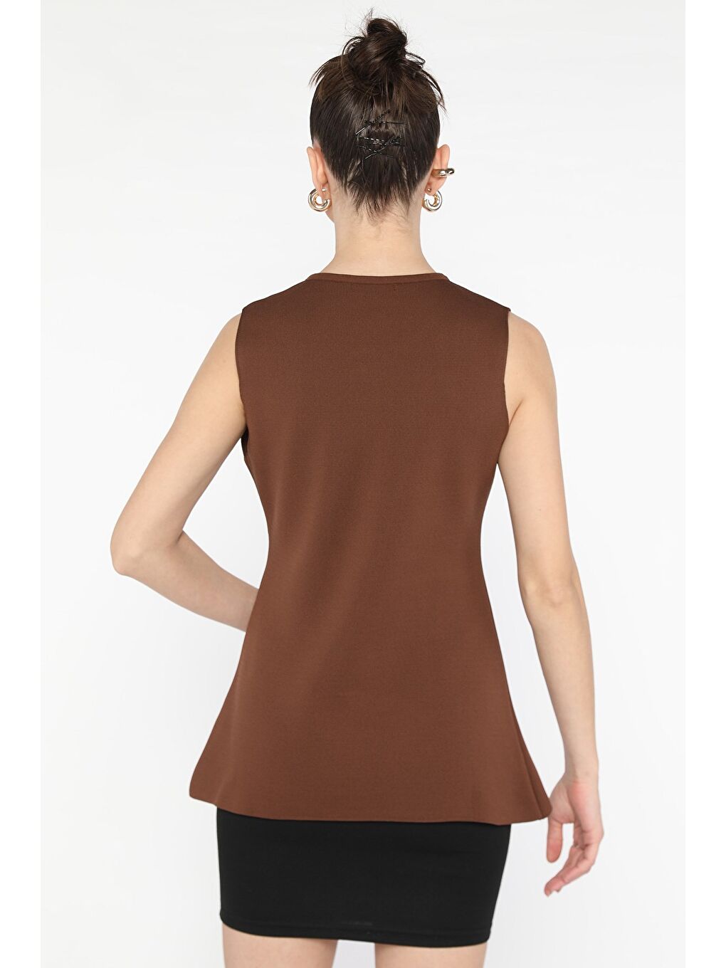 Kahverengi Kadın Bisiklet Yaka Düğmeli Triko Yelek (s-m-l Beden Uyumludur)-2