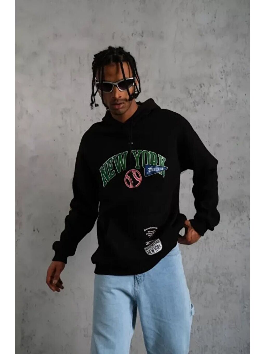 Erkek Baskılı Kapüşonlu Sweatshirt - Siyah-2