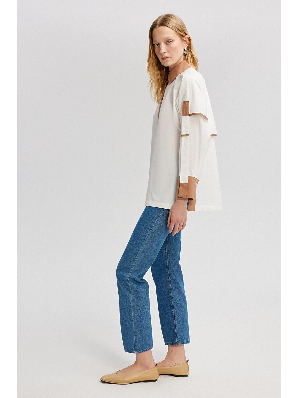 Kahverengi Blok Renkli Poplin Gömlek-2