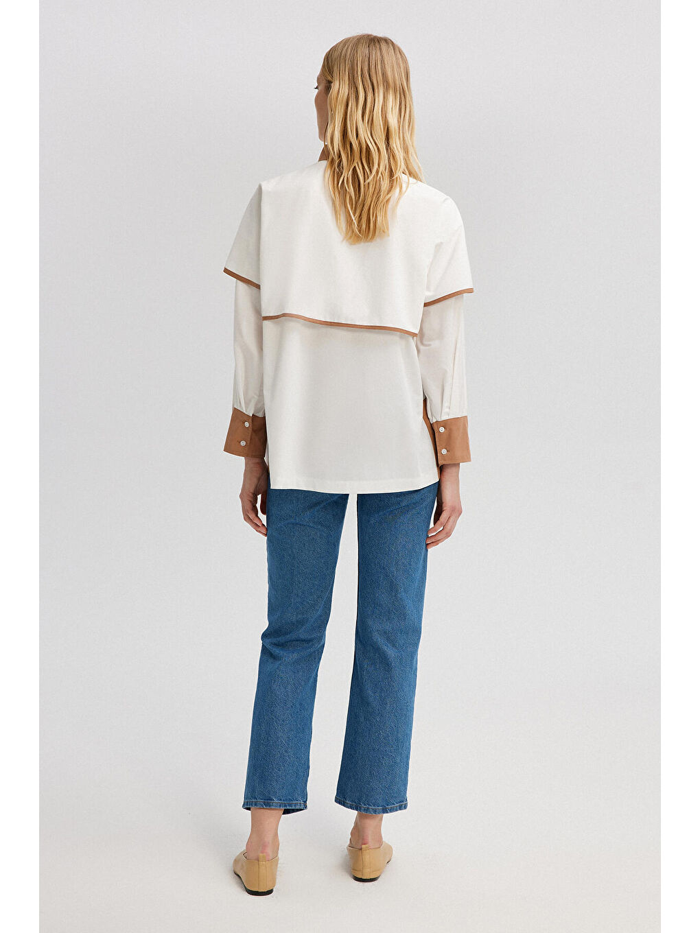 Kahverengi Blok Renkli Poplin Gömlek-3