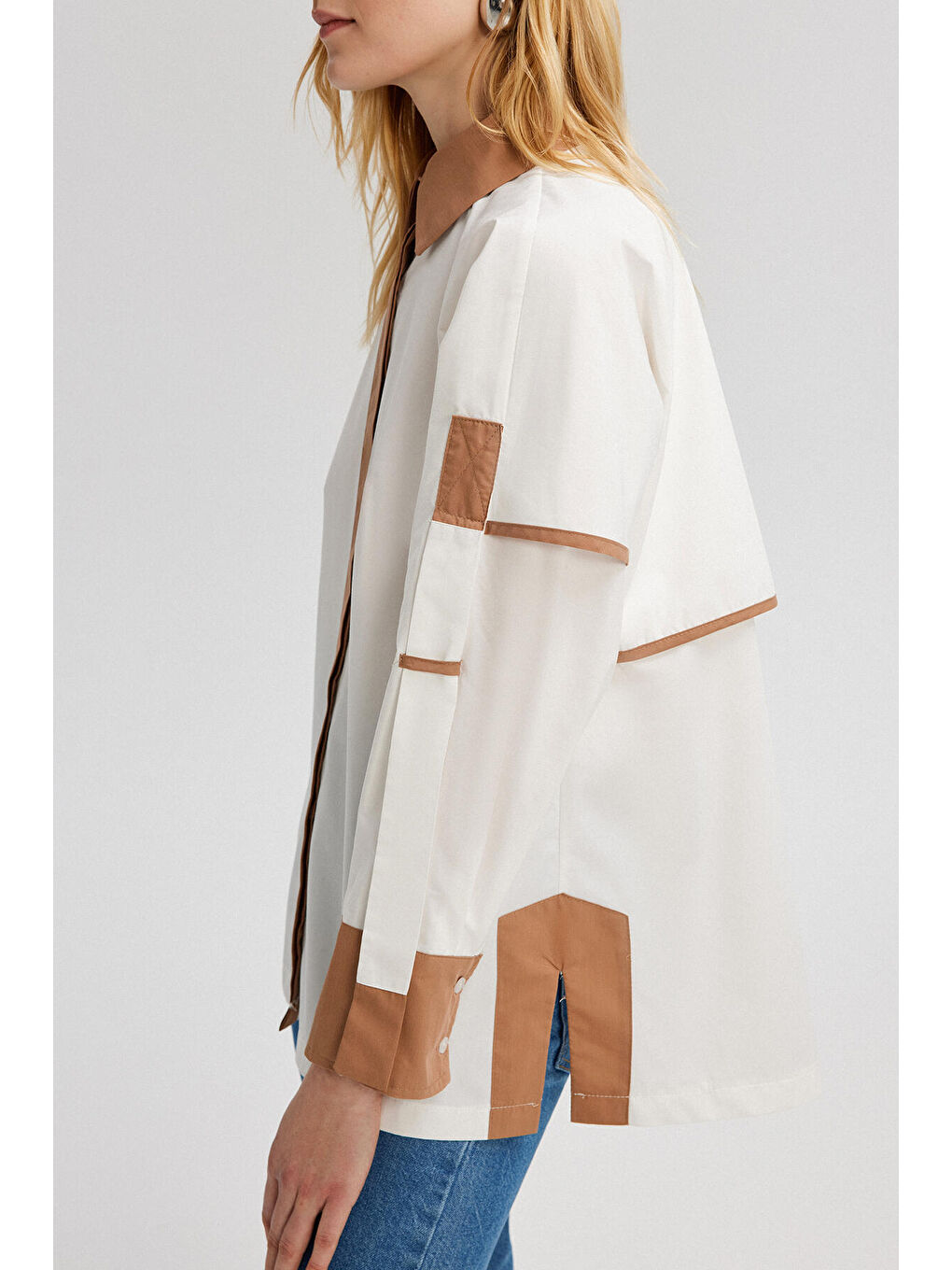 Kahverengi Blok Renkli Poplin Gömlek-4