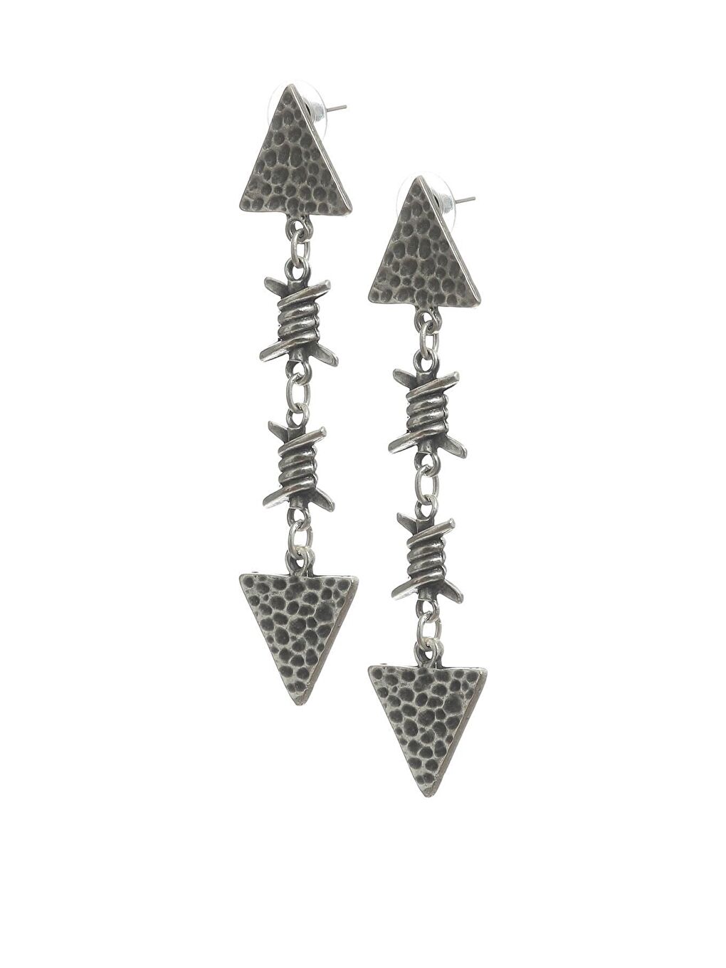 Gri Kadın Antik Gümüş Kaplama Çivili Model Üçgen Parça Bağlantılı Tasarım Küpe