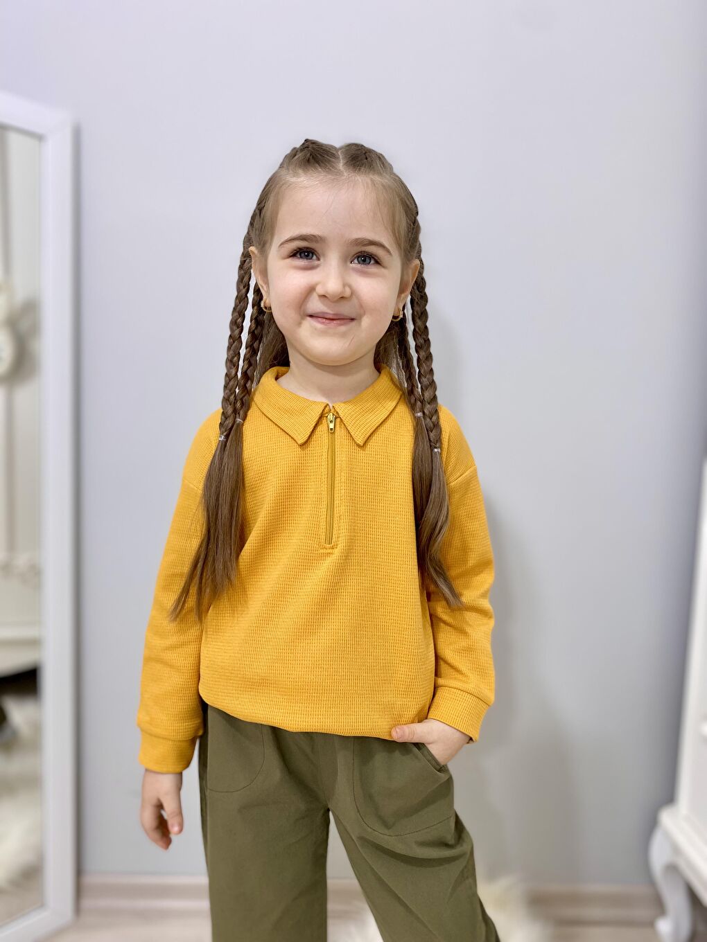 Sarı Waffle Theme Sweatshırt-5