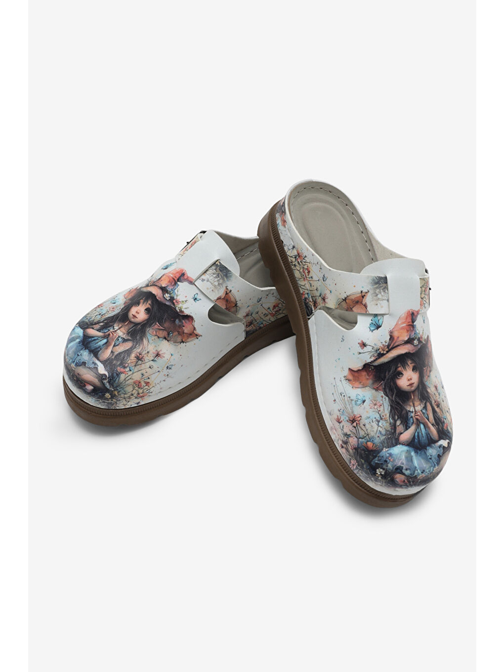 Kadın Beyaz Rahat Kalıp Baskılı Tokalı Terlik-2