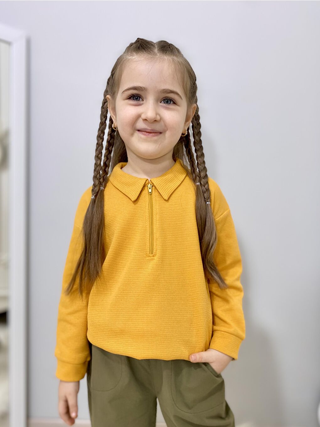 Sarı Waffle Theme Sweatshırt-6