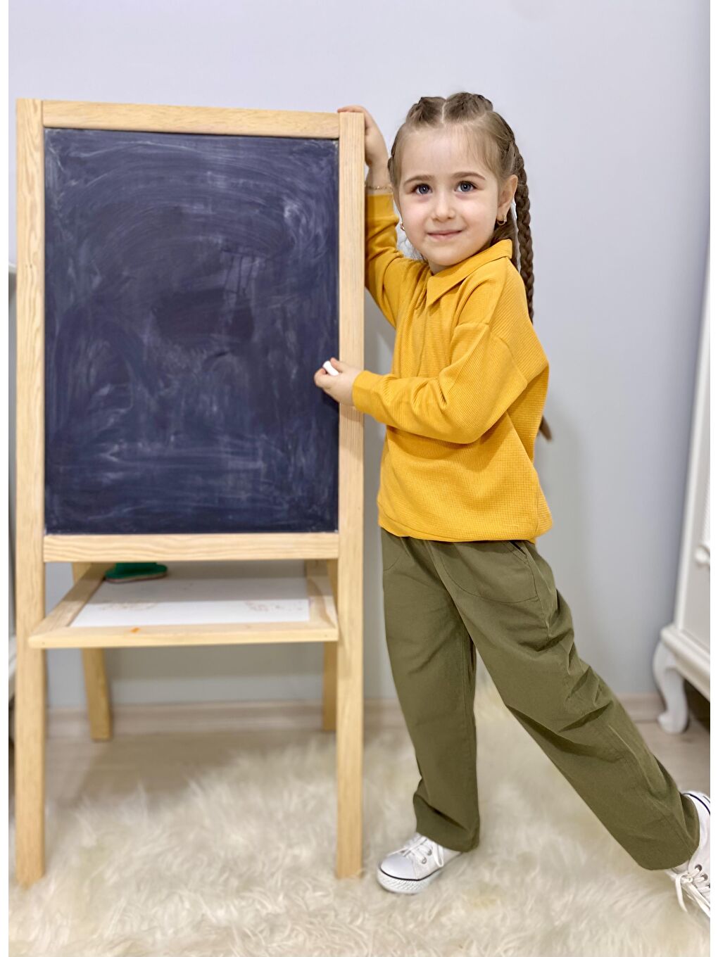 Sarı Waffle Theme Sweatshırt-7