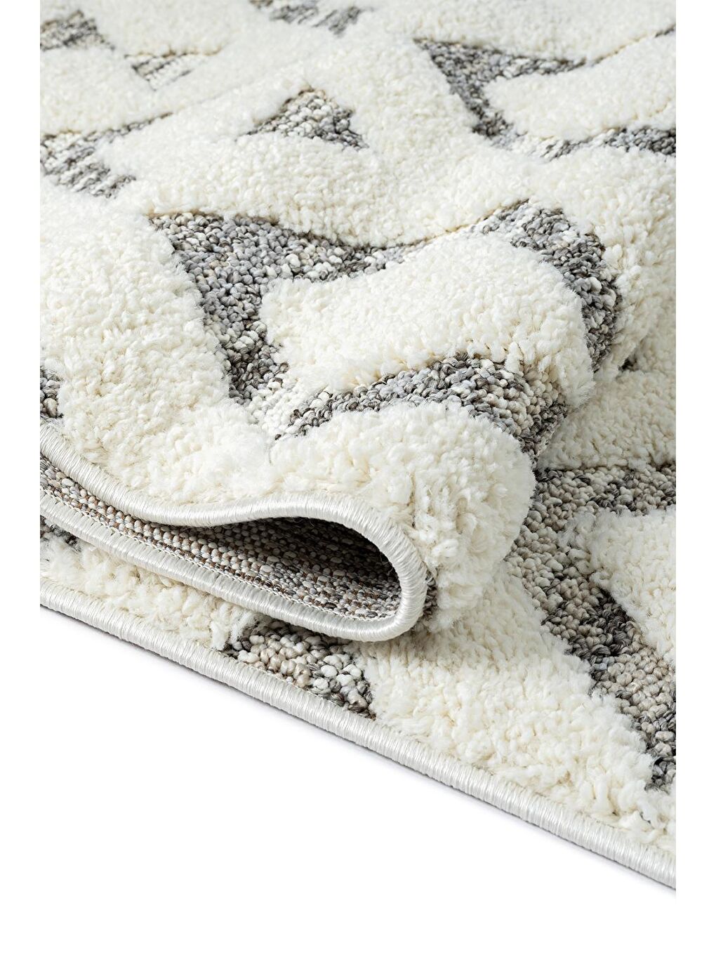 Ekru Sevilla 5507 Bukle Yumuşak Örgü Modern Dokuma Halı-100x200 cm-1