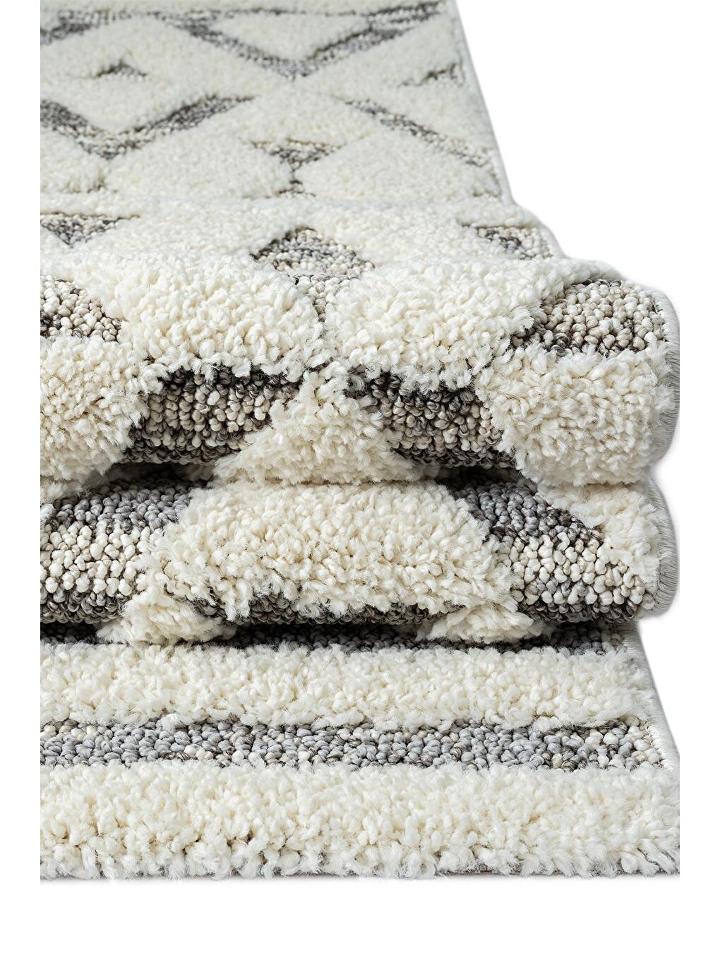 Ekru Sevilla 5507 Bukle Yumuşak Örgü Modern Dokuma Halı-100x200 cm-2