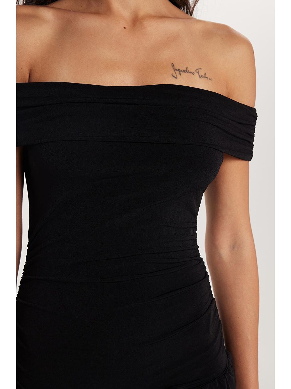 Kadın Slim Fit Dar Kesim Straplez Siyah Midi Elbise-2