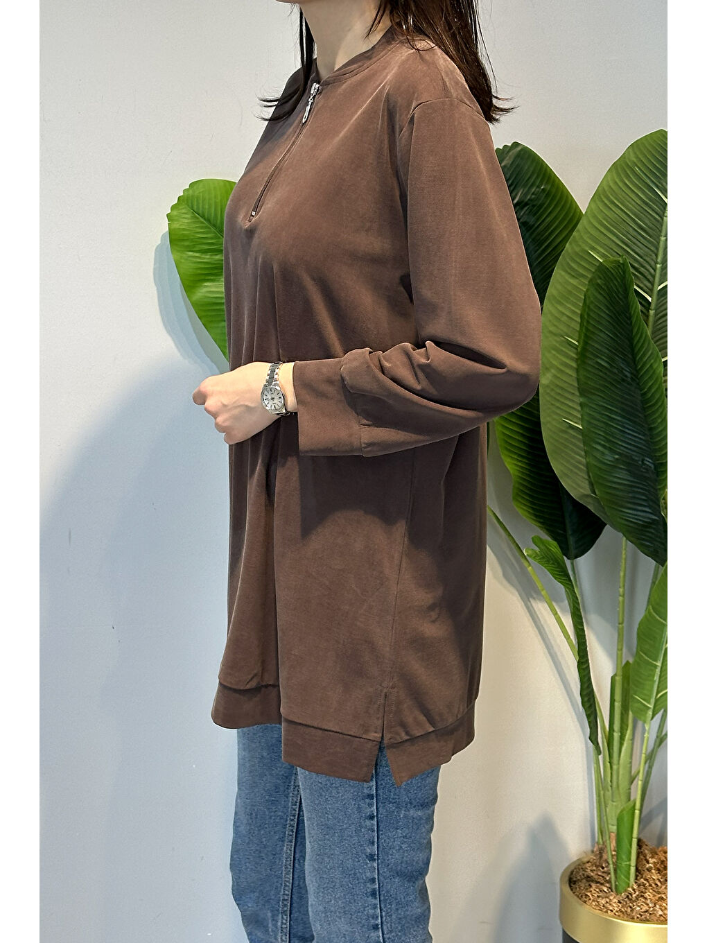 Kahverengi Pamuklu Basic Tunik 7474 Kahve-1