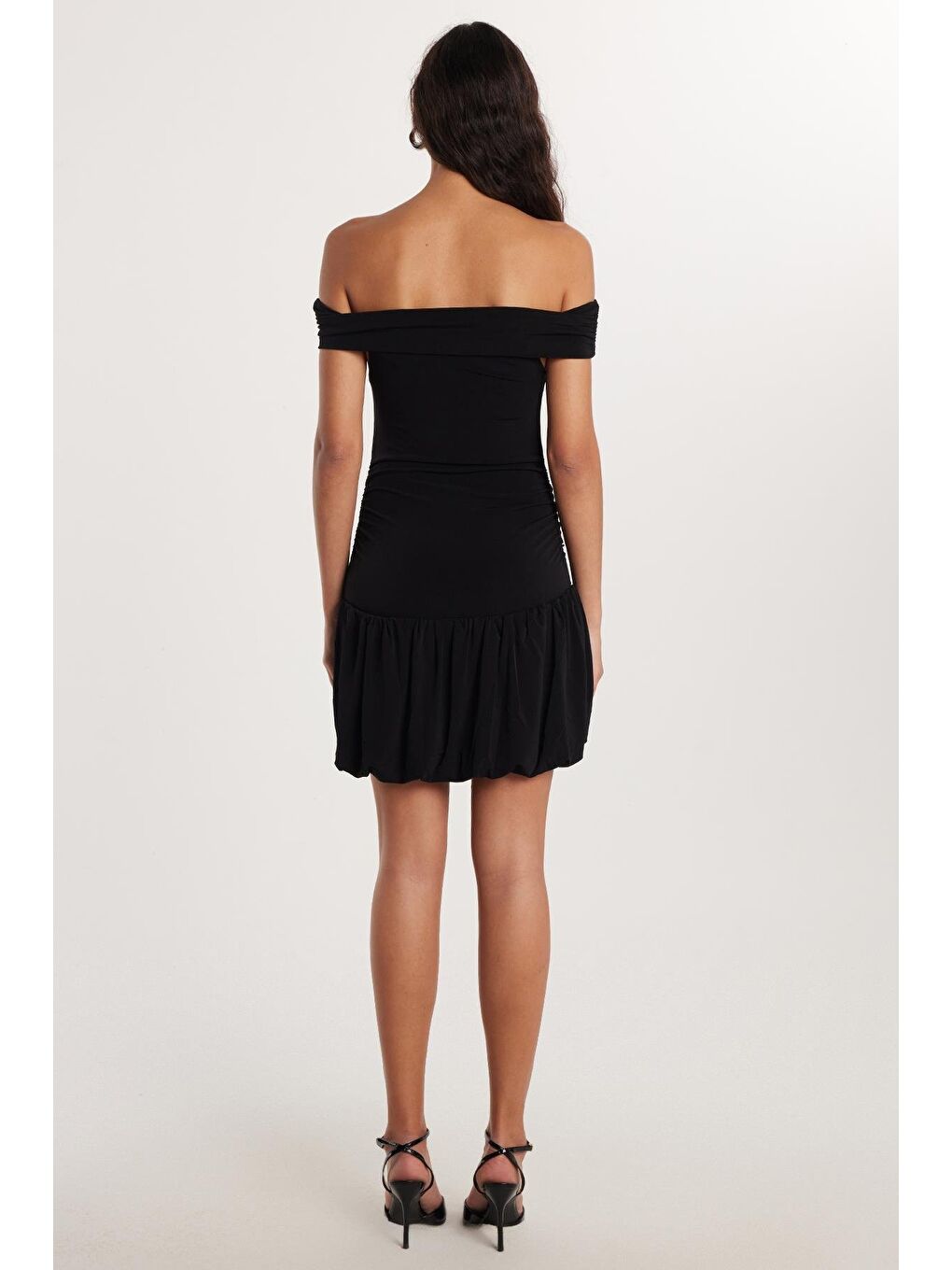 Kadın Slim Fit Dar Kesim Straplez Siyah Midi Elbise-4