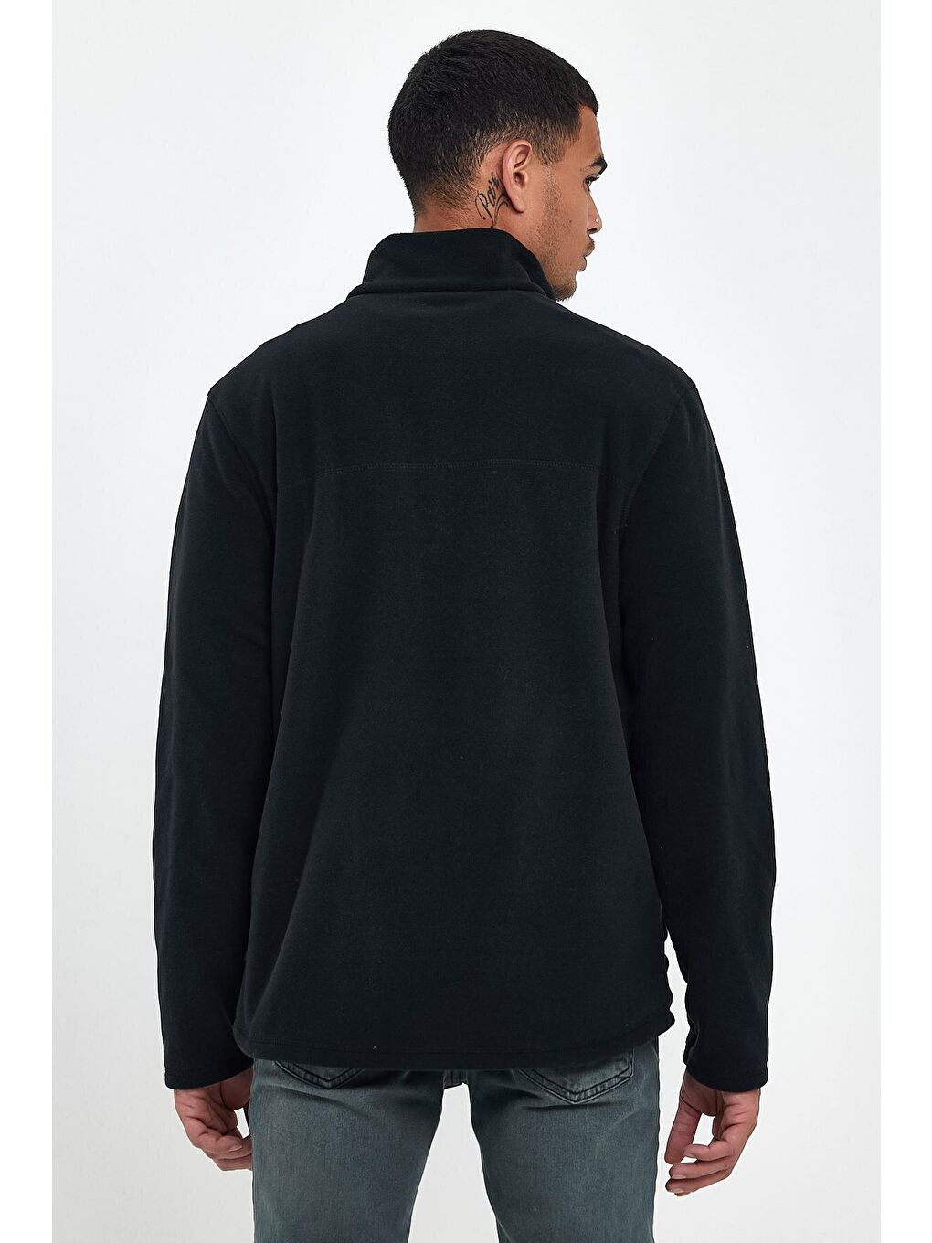 Siyah Erkek Rahat Kalıp Softech Polar Yarım Fermuarlı Sweatshırt spr24pw20-4