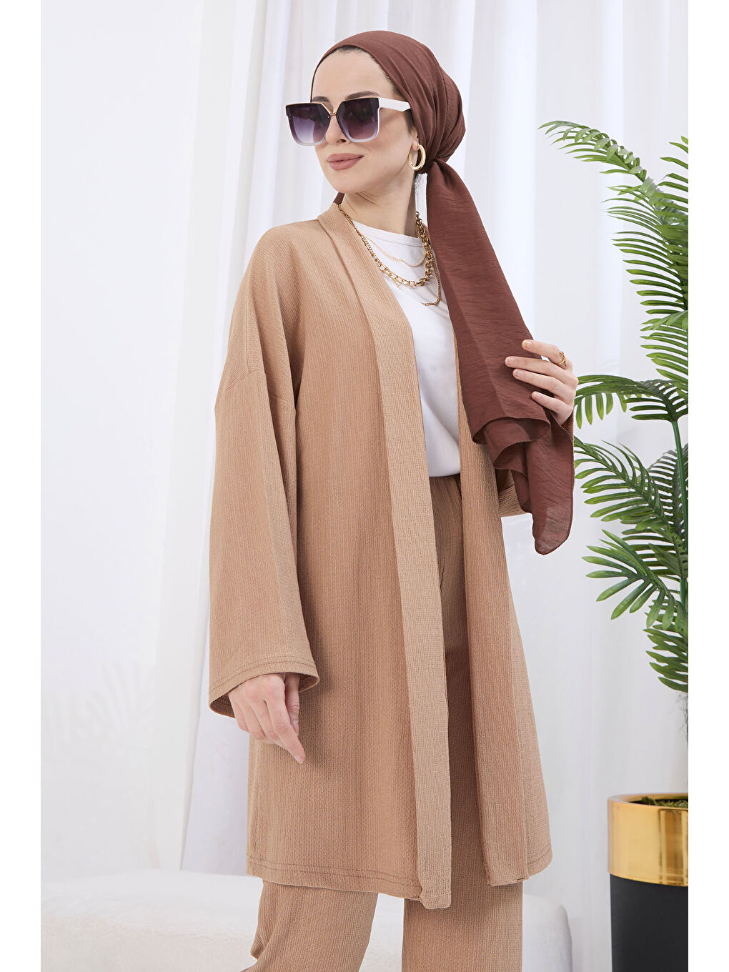 Bej Hırka Pantolon İkili Takım Vizon - 27115-3