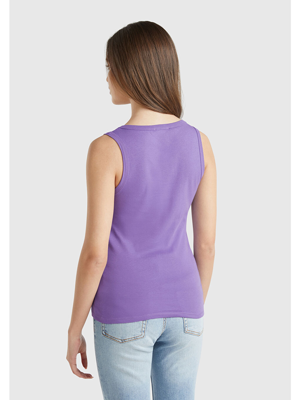 Kadın Mor %100 Pamuk Ucu Logo İşlemeli Slim Fit Yuvarlak Yaka Atlet-1