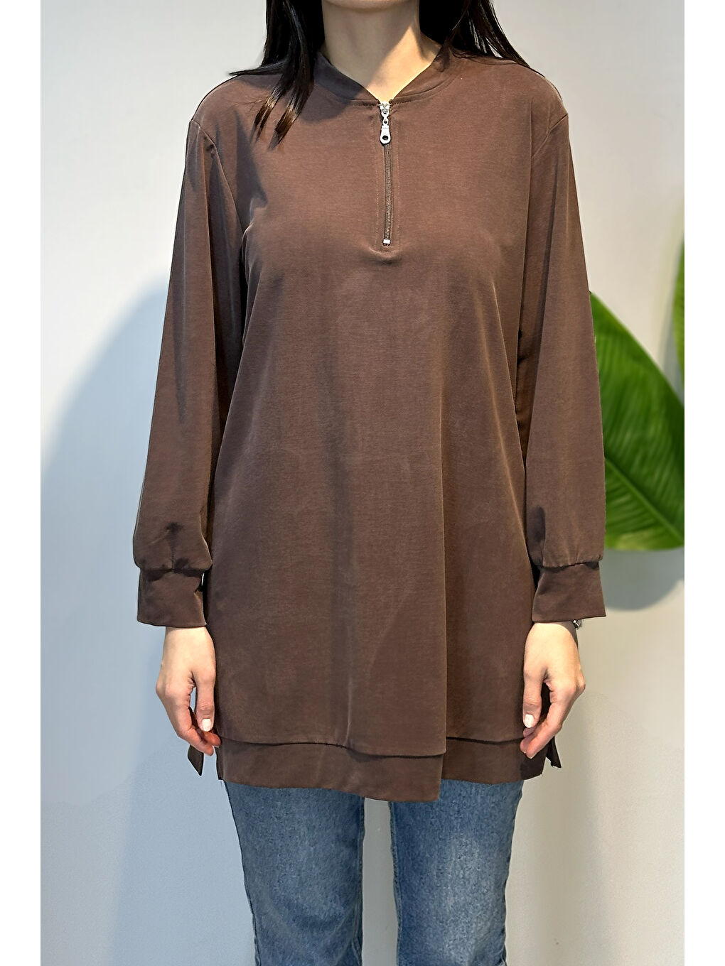 Kahverengi Pamuklu Basic Tunik 7474 Kahve-3