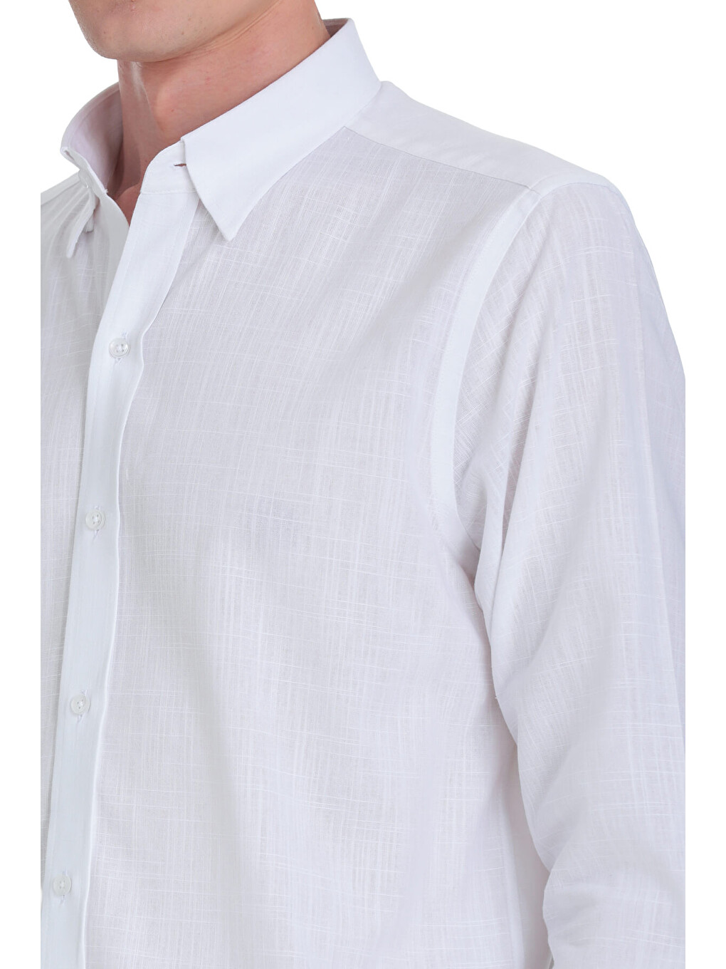 Beyaz Comfort Fit Düğmeli Yaka 100% Pamuk Uzun Kollu Casual Gömlek-3