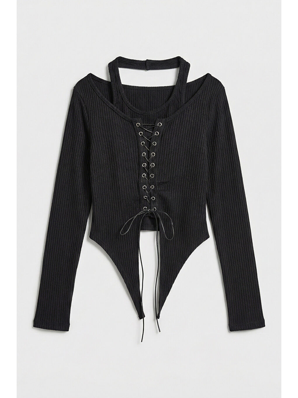 Kadın Siyah w5 Asimetrik Kesim Özel Tasarım Crop Top-2