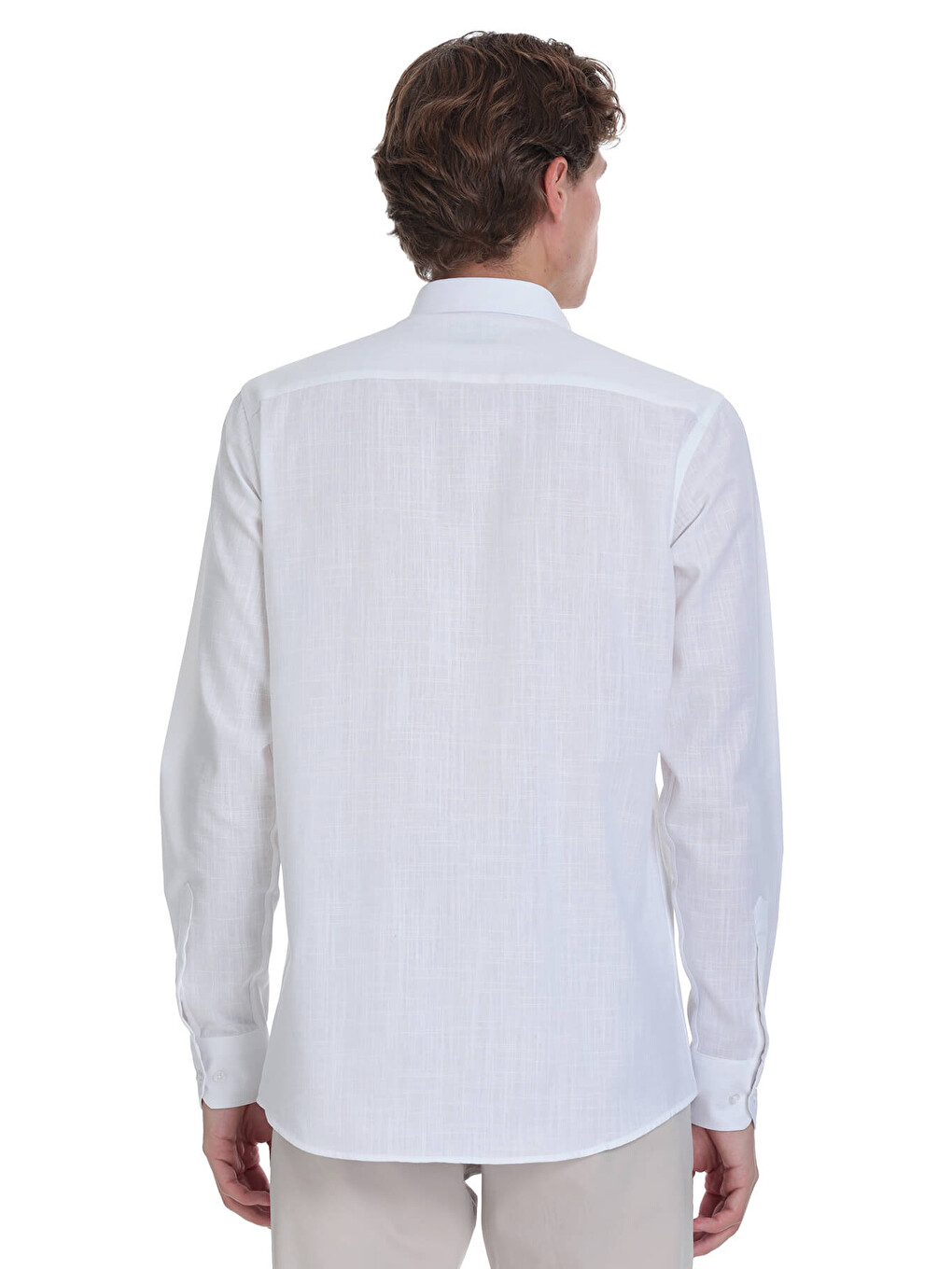 Beyaz Comfort Fit Düğmeli Yaka 100% Pamuk Uzun Kollu Casual Gömlek-4
